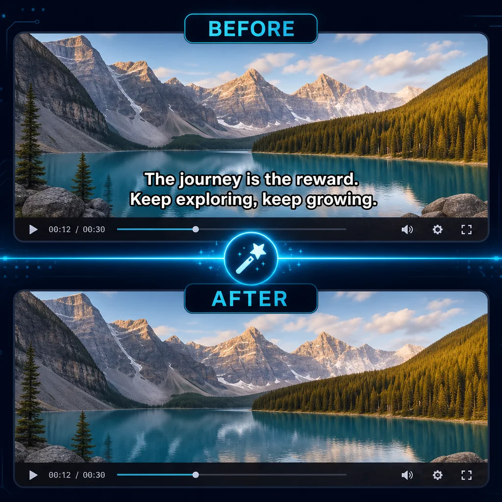 AI video text remover removing text overlay from video without blur